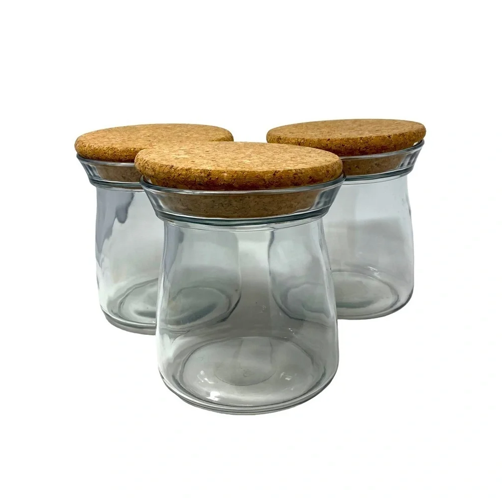 Three Glass Container Spice Jars With Cork Lids
